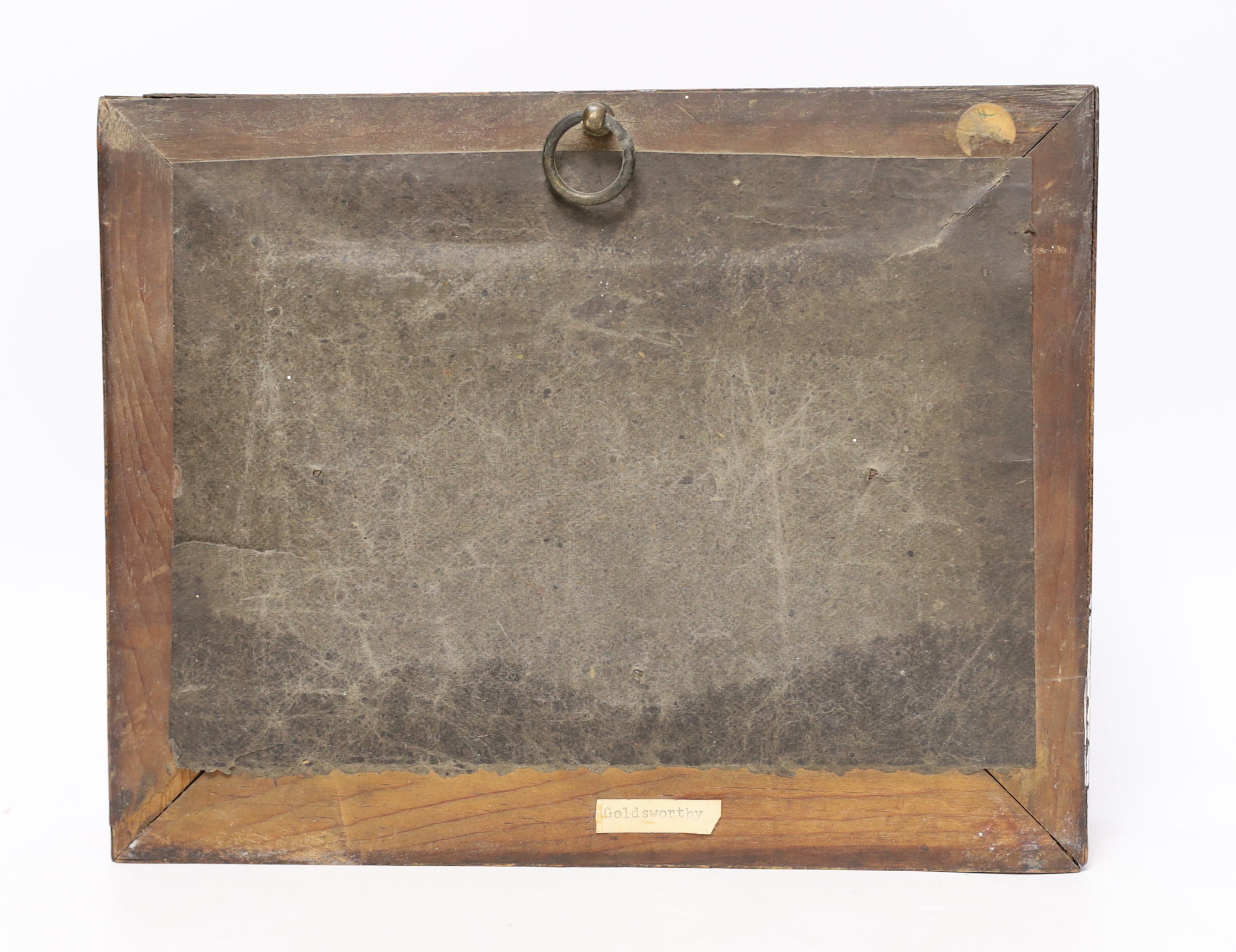 A 19th century maple framed wood diorama of coopers at work, 21 x 27cm total